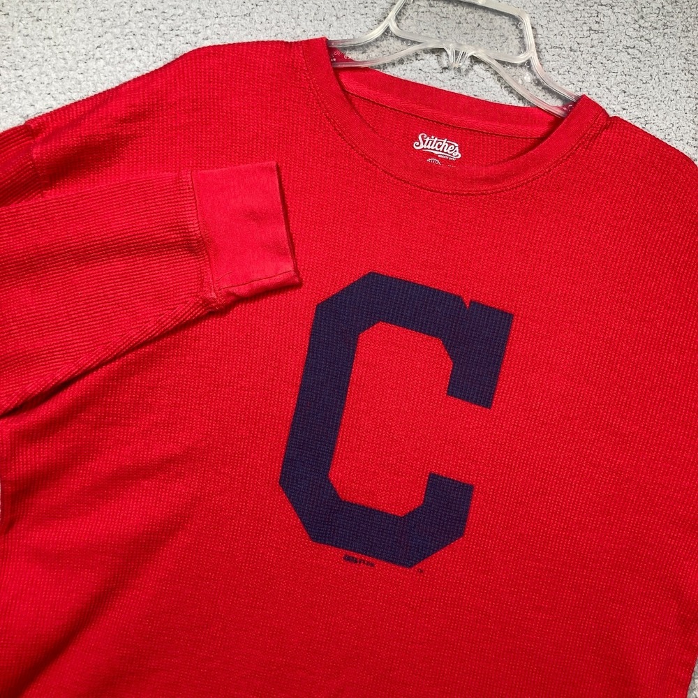 Cleveland Guardians Waffle Knit Thermal Top Mens Large Red Long Sleeve 2016